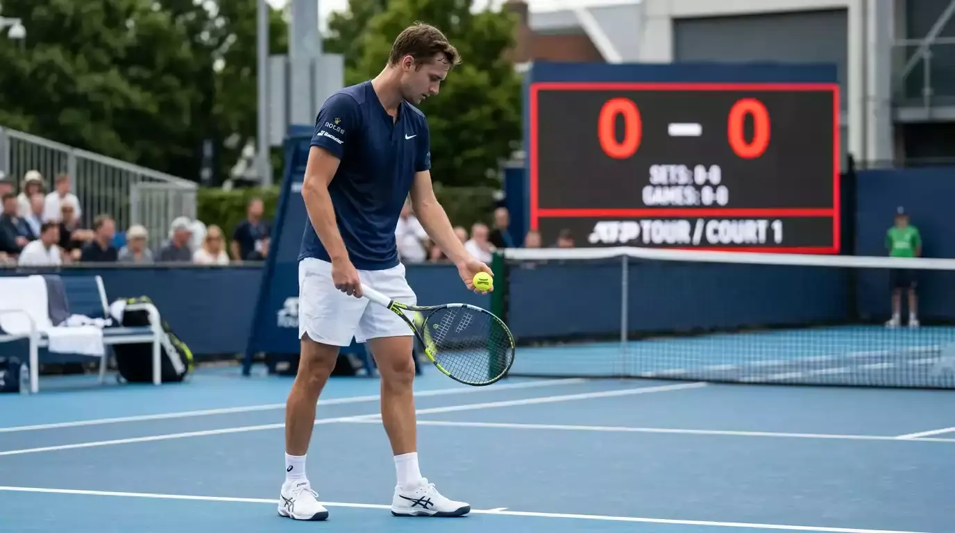 Tennisspieler beim Aufwärmen auf dem Platz vor Beginn des ersten Satzes