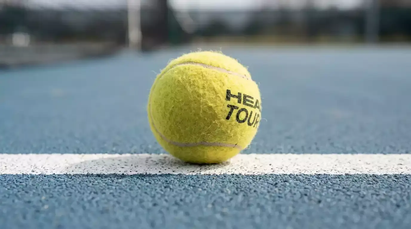 Nahaufnahme eines Tennisballs auf der Aufschlaglinie eines Hartplatzes als Symbol für Mikro-Märkte im Detail