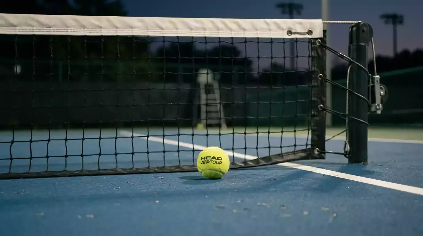 Tennisball im Schatten hinter einem Netz als Symbol für den Schwarzmarkt bei Sportwetten