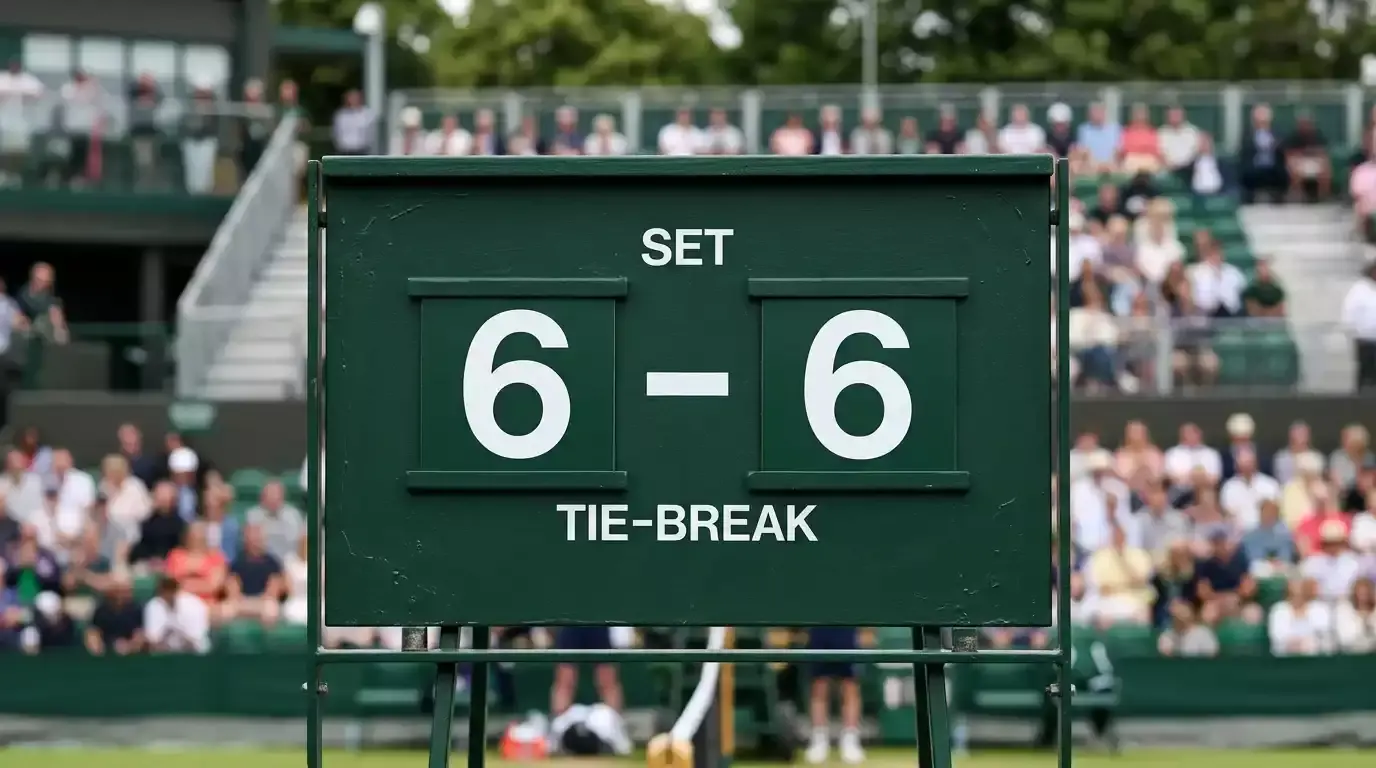 Anzeigetafel eines Tennismatches mit dem Spielstand 6:6 als Symbol für einen bevorstehenden Tiebreak